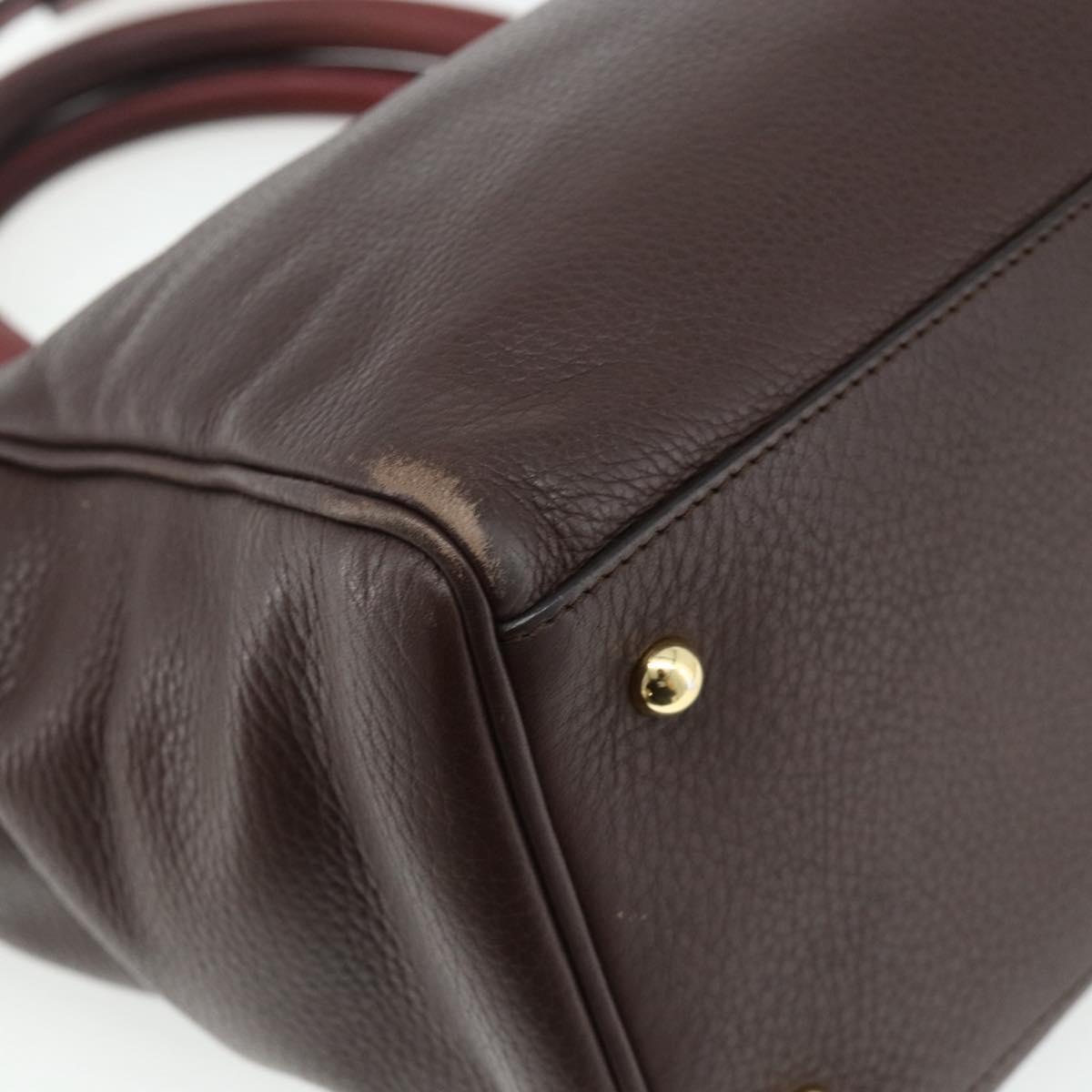 LOEWE Anagram Hand Bag Leather 2way Brown Gold Auth BA12376A