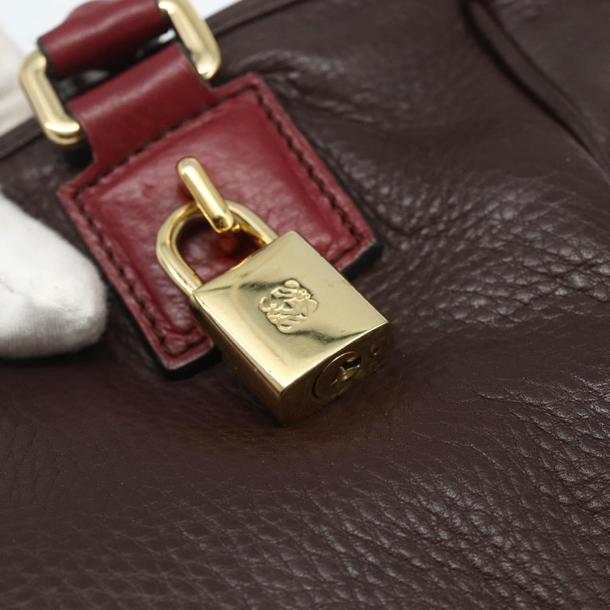 LOEWE Anagram Hand Bag Leather 2way Brown Gold Auth BA12376A