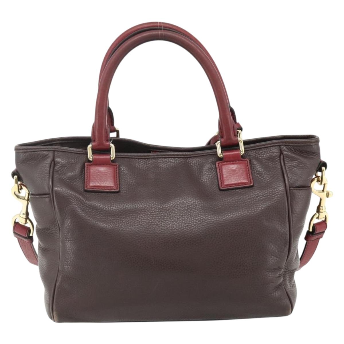 LOEWE Anagram Hand Bag Leather 2way Brown Gold Auth BA12376A