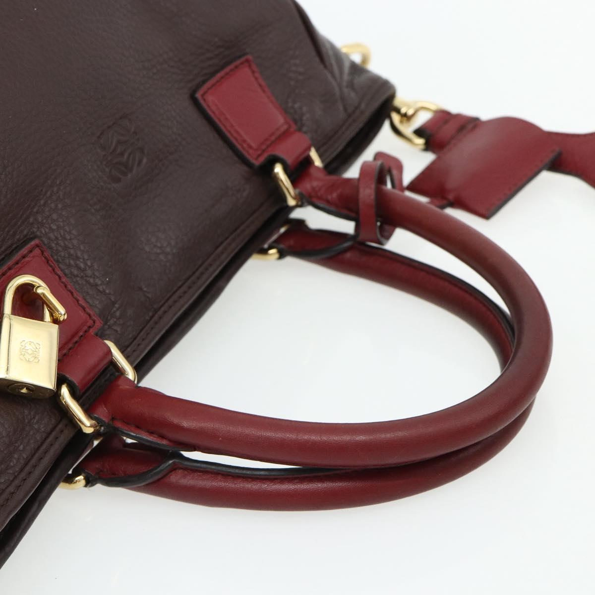 LOEWE Anagram Hand Bag Leather 2way Brown Gold Auth BA12376A