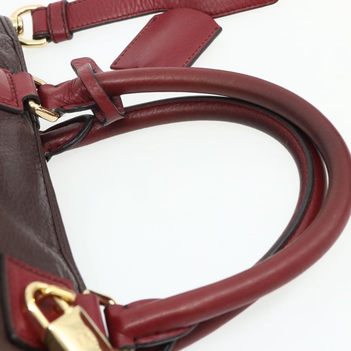 LOEWE Anagram Hand Bag Leather 2way Brown Gold Auth BA12376A