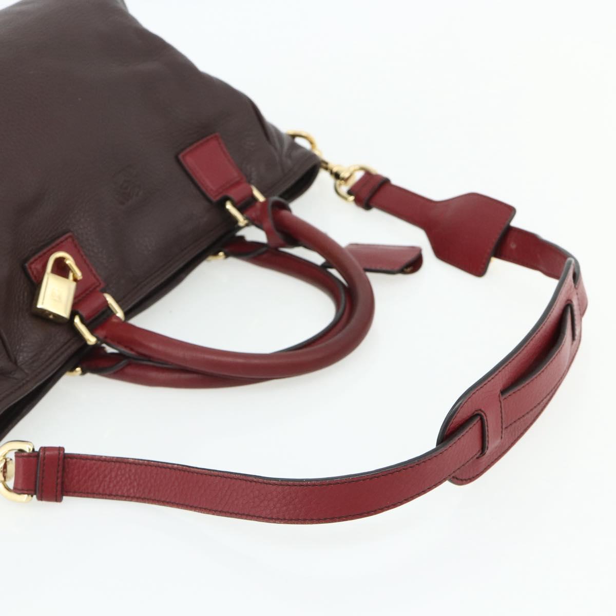 LOEWE Anagram Hand Bag Leather 2way Brown Gold Auth BA12376A