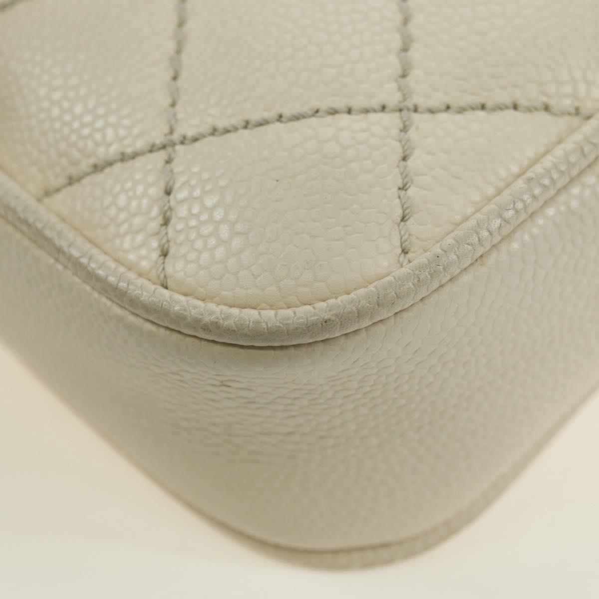 CHANEL Matelasse Shoulder Bag Caviar Skin Ivory Gold CC Auth BA12379V