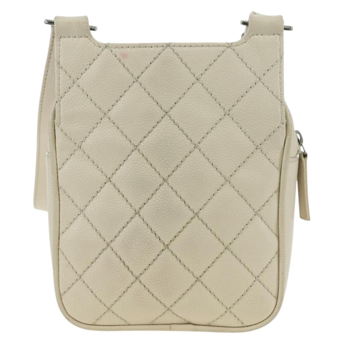 CHANEL Matelasse Shoulder Bag Caviar Skin Ivory Gold CC Auth BA12379V