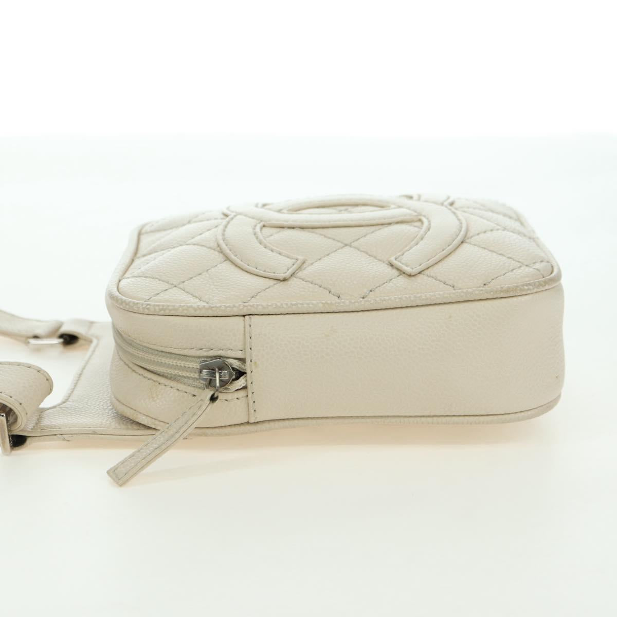 CHANEL Matelasse Shoulder Bag Caviar Skin Ivory Gold CC Auth BA12379V