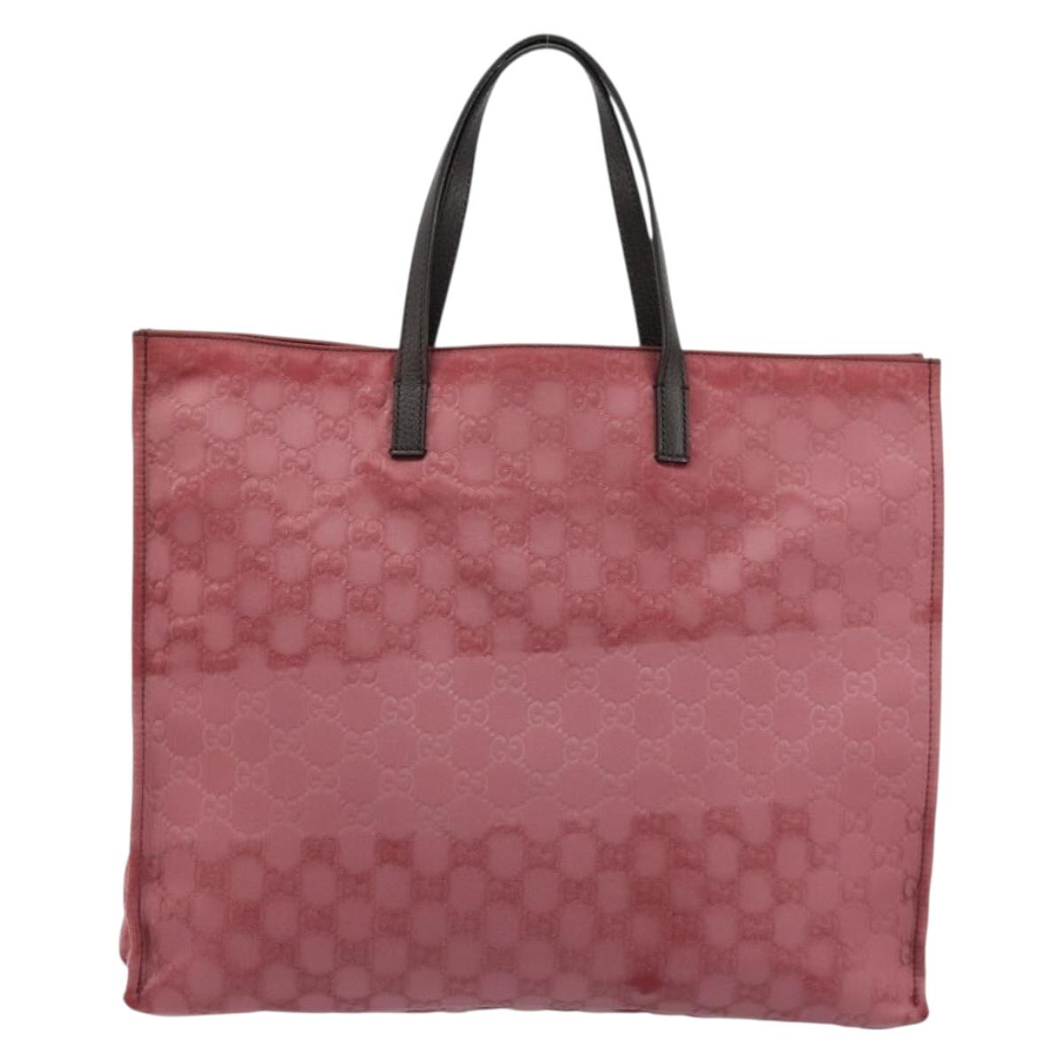 GUCCI GG Canvas Tote Bag Nylon Pink Silver 355732 Auth BA12380