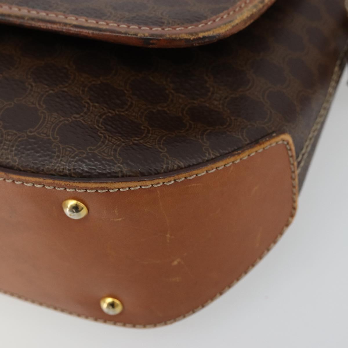 CELINE Macadam Canvas Shoulder Bag PVC Leather Brown Gold Auth BA12386