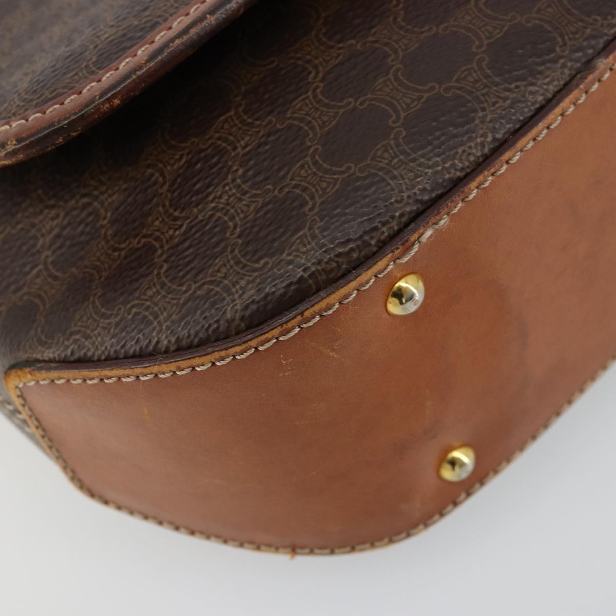 CELINE Macadam Canvas Shoulder Bag PVC Leather Brown Gold Auth BA12386