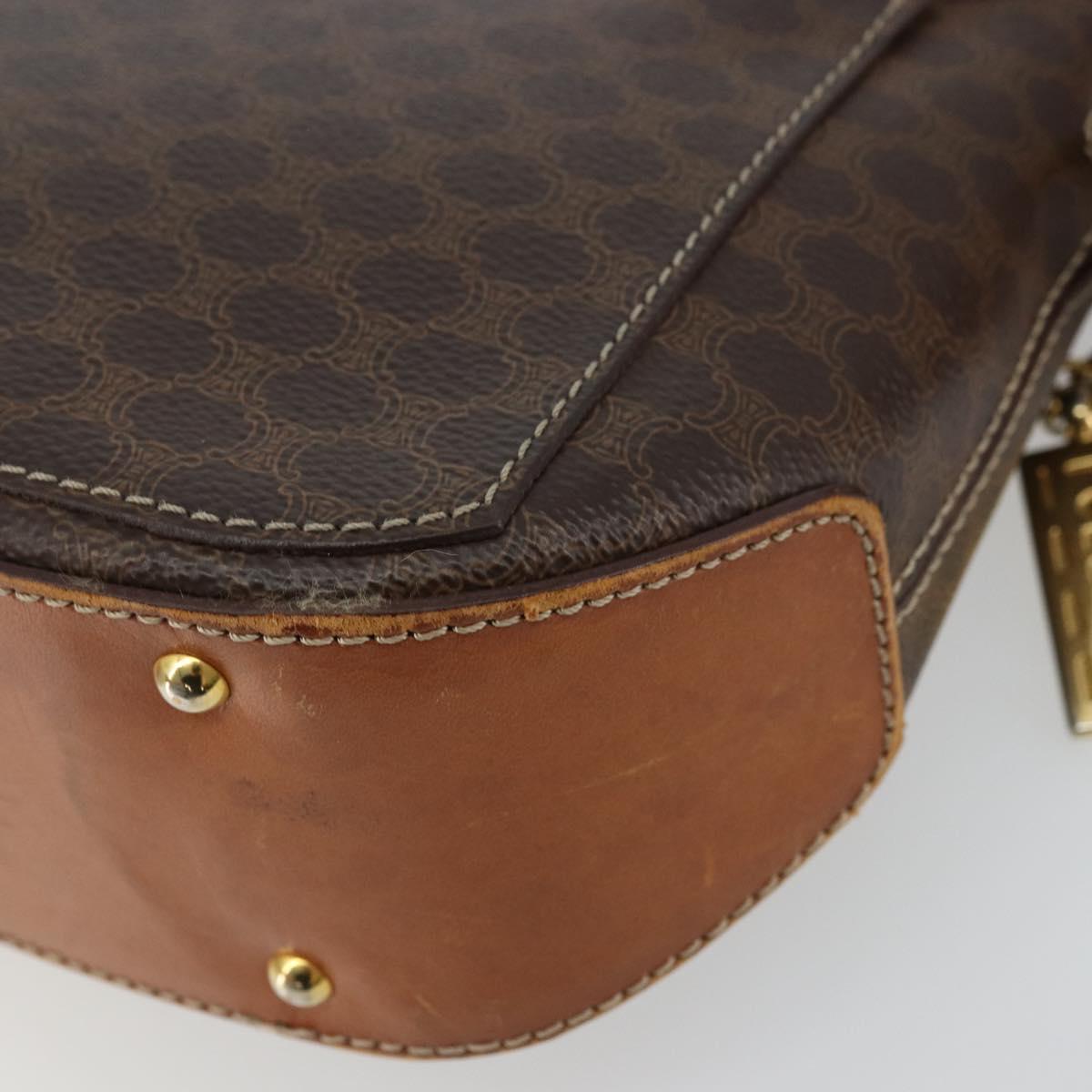 CELINE Macadam Canvas Shoulder Bag PVC Leather Brown Gold Auth BA12386