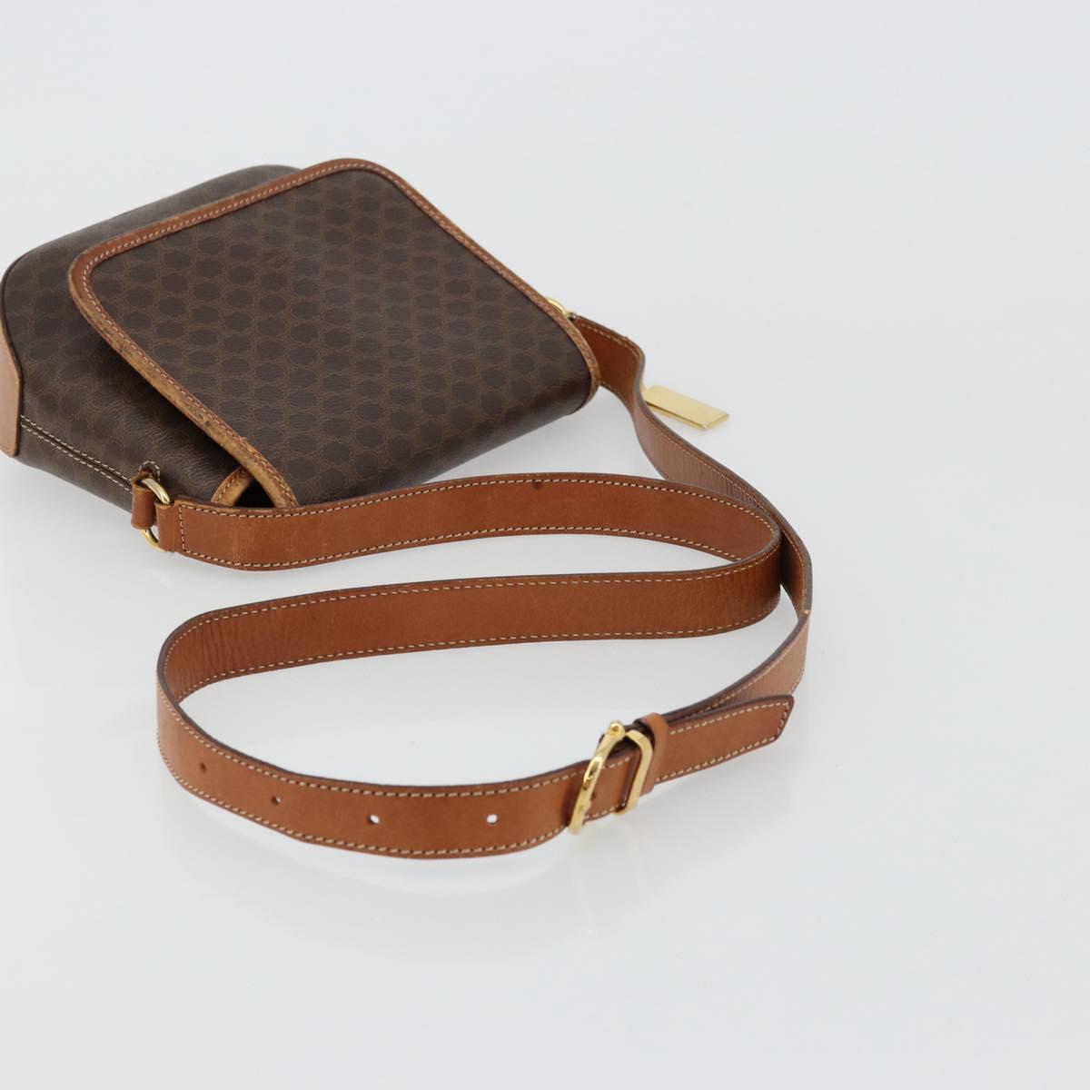 CELINE Macadam Canvas Shoulder Bag PVC Leather Brown Gold Auth BA12386