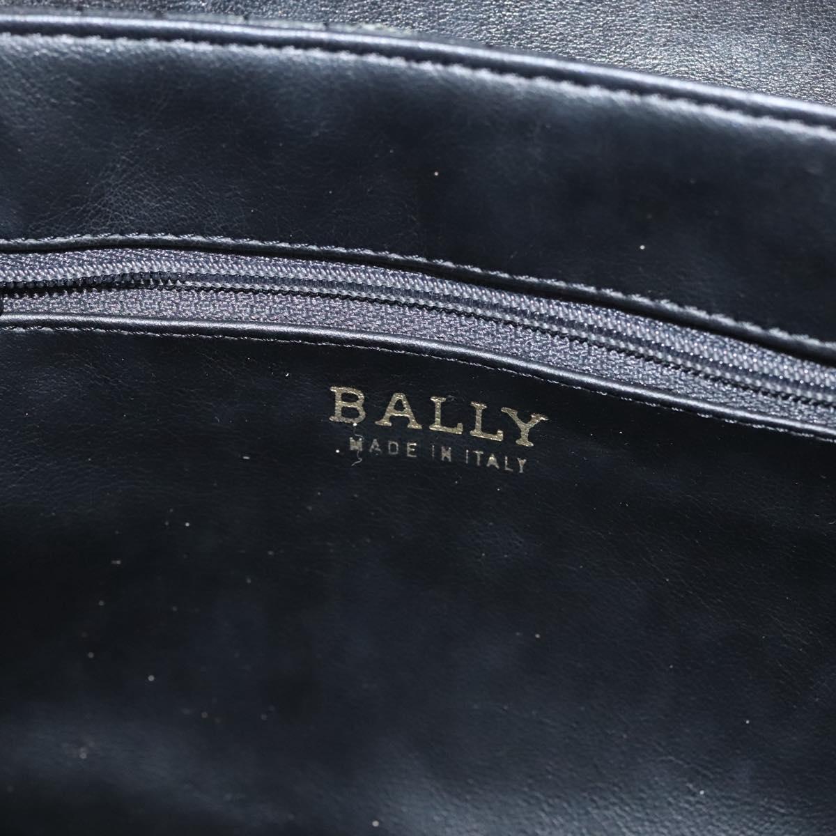 BALLY Quilted Chain Shoulder Bag Leather Black Gold Auth BA1239