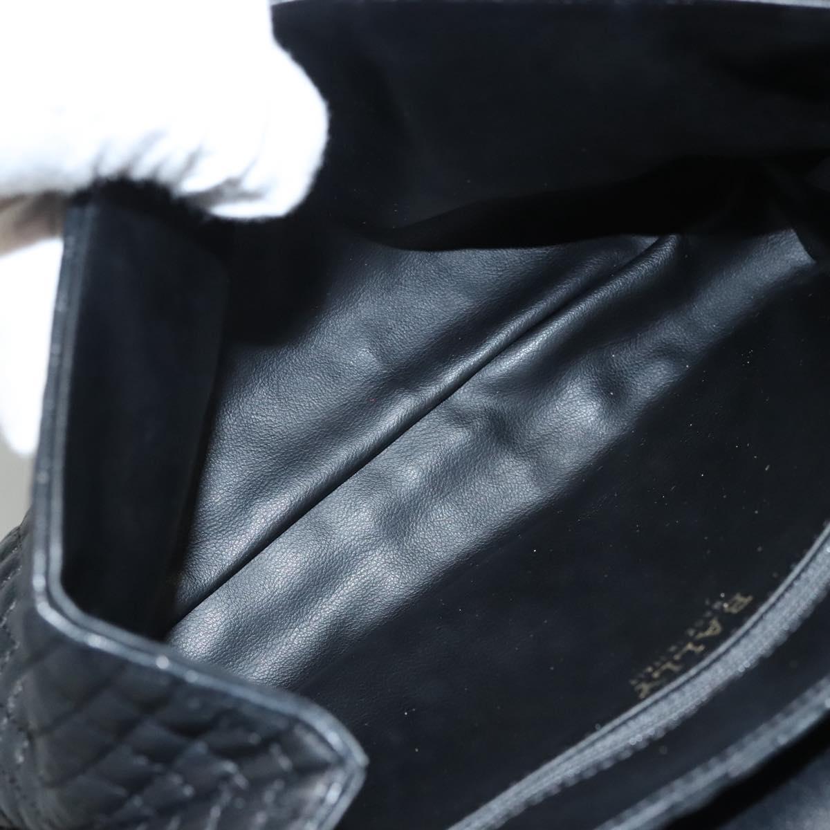 BALLY Quilted Chain Shoulder Bag Leather Black Gold Auth BA1239