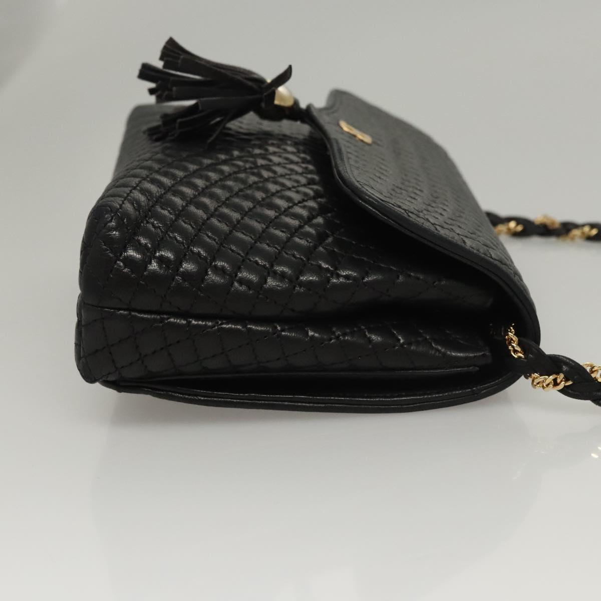 BALLY Quilted Chain Shoulder Bag Leather Black Gold Auth BA1239