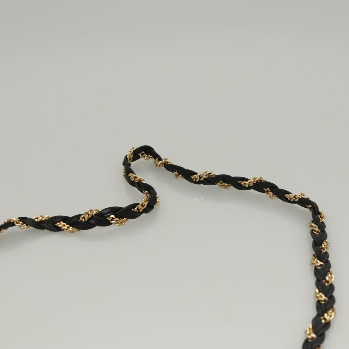 BALLY Quilted Chain Shoulder Bag Leather Black Gold Auth BA1239