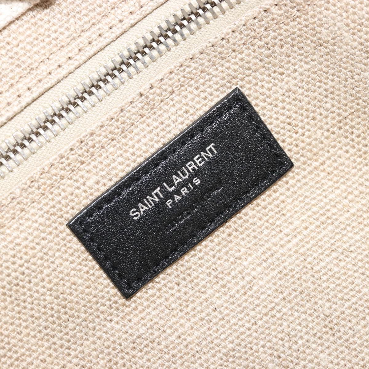 SAINT LAURENT Cabas Rive Gauche Bag Canvas Beige Silver 123435 Auth BA12394A