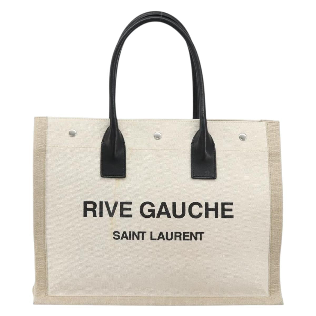 SAINT LAURENT Cabas Rive Gauche Bag Canvas Beige Silver 123435 Auth BA12394A