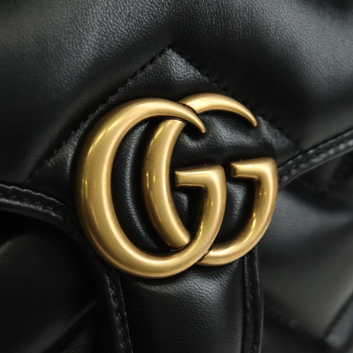 GUCCI GG Marmont Backpack Leather Black Gold 777253 Auth BA12395SAV