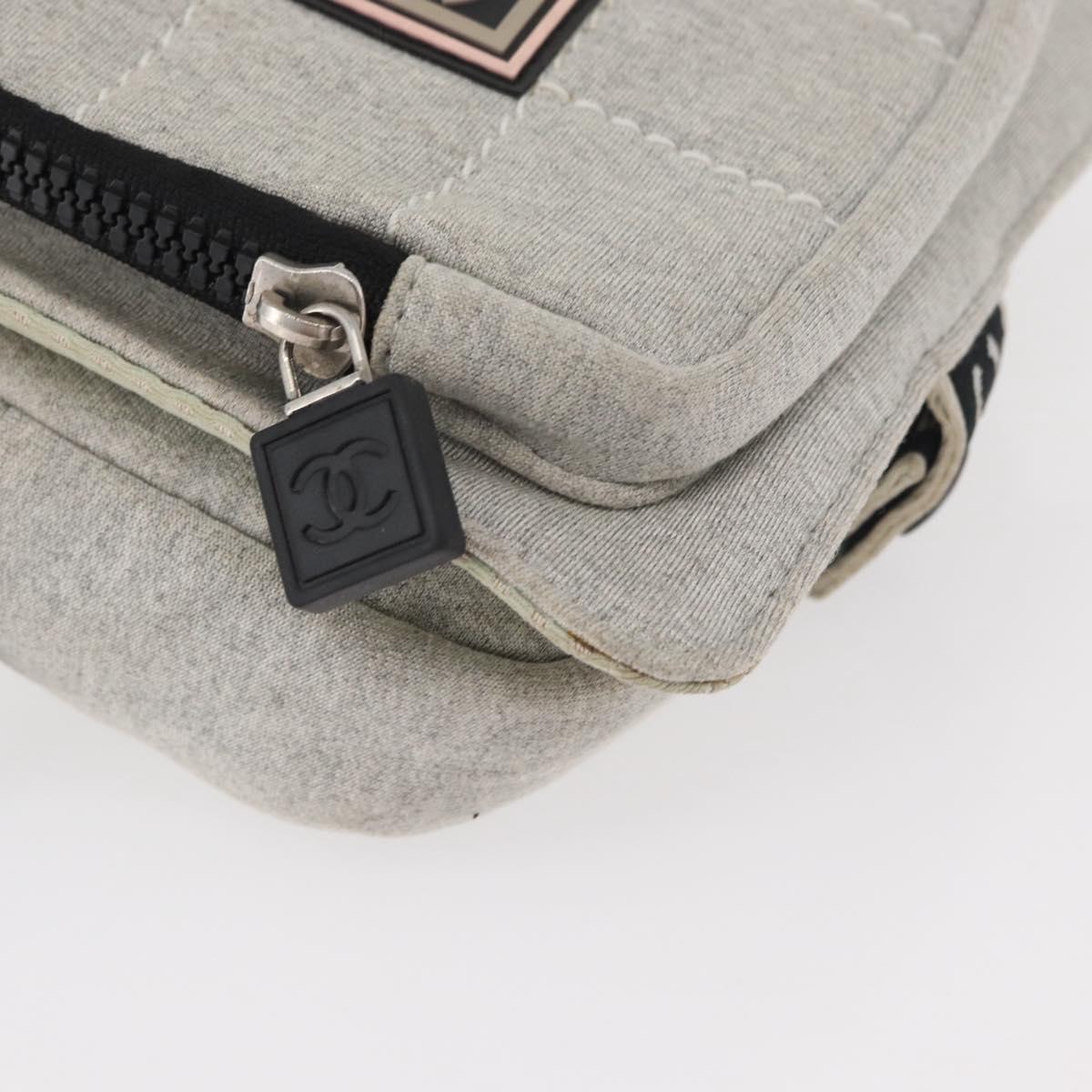 CHANEL Sports Line Waist bag Cotton Gray Silver CC Auth BA12396A