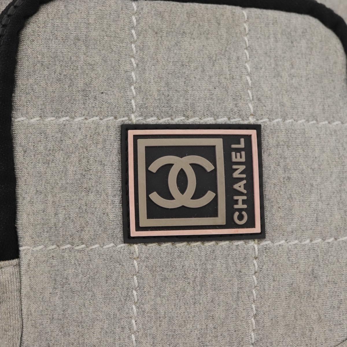 CHANEL Sports Line Waist bag Cotton Gray Silver CC Auth BA12396A