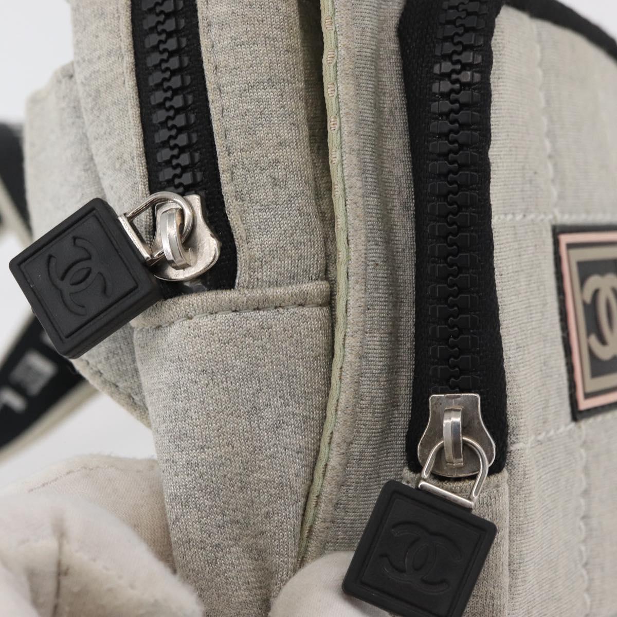 CHANEL Sports Line Waist bag Cotton Gray Silver CC Auth BA12396A