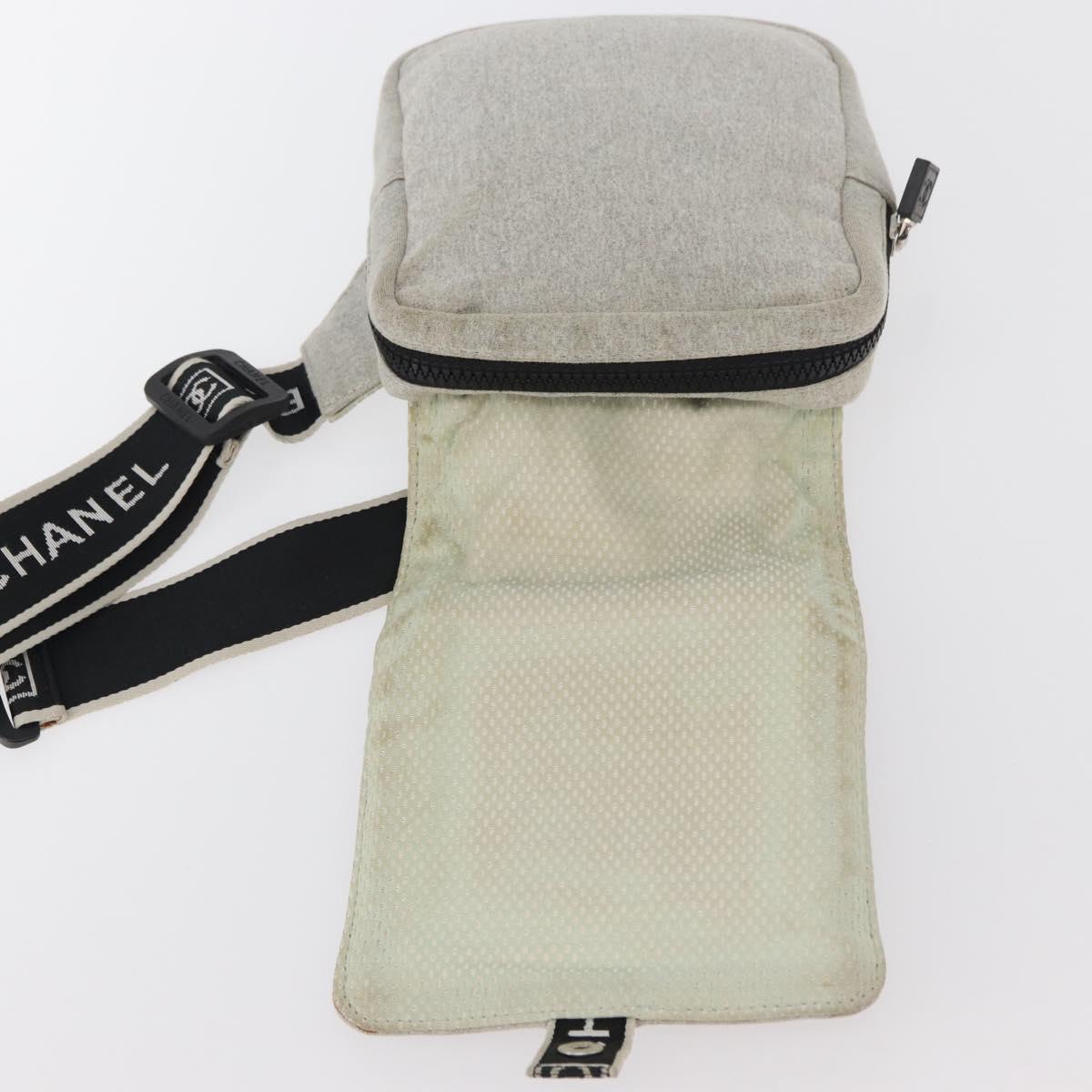 CHANEL Sports Line Waist bag Cotton Gray Silver CC Auth BA12396A