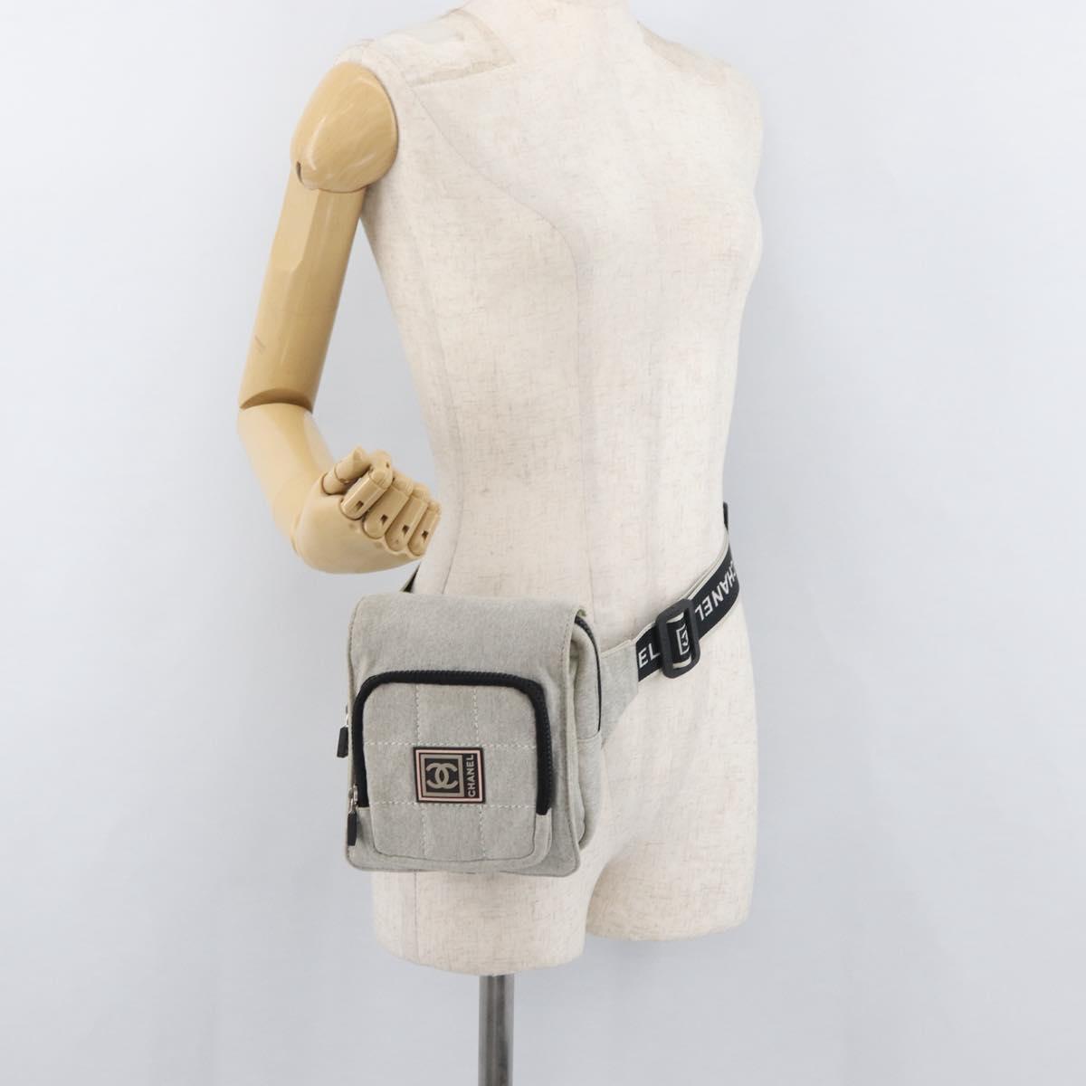 CHANEL Sports Line Waist bag Cotton Gray Silver CC Auth BA12396A