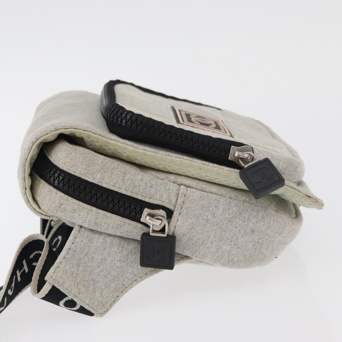 CHANEL Sports Line Waist bag Cotton Gray Silver CC Auth BA12396A
