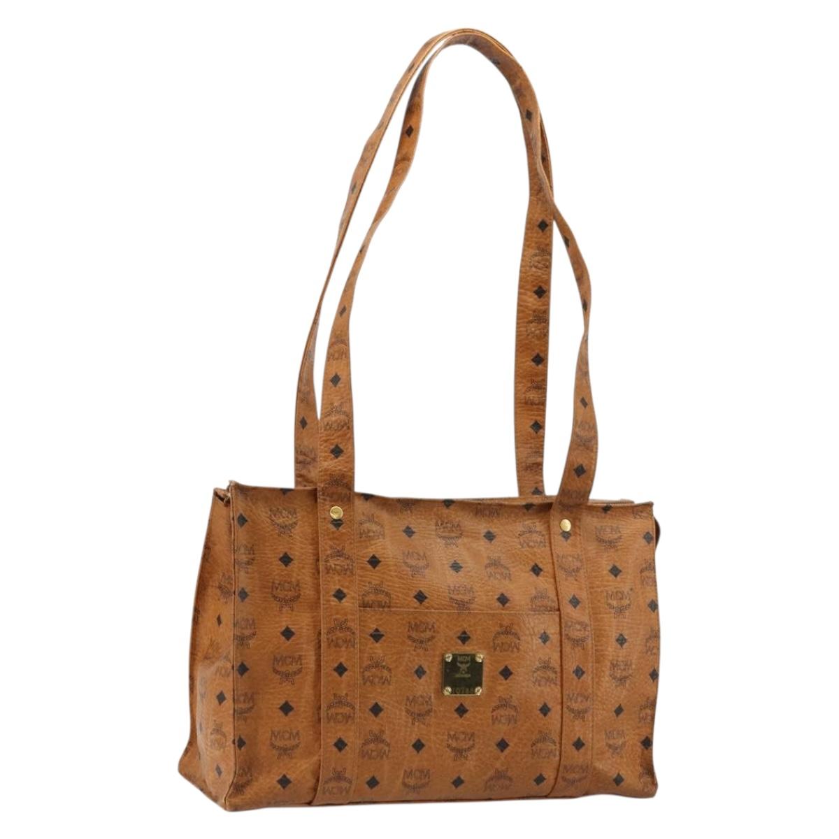 MCM Vicetos Logogram Tote Bag PVC Leather Brown Gold Auth BA12397A