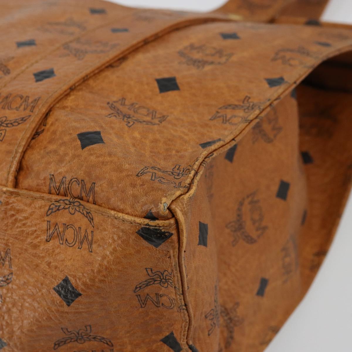 MCM Vicetos Logogram Tote Bag PVC Leather Brown Gold Auth BA12397A