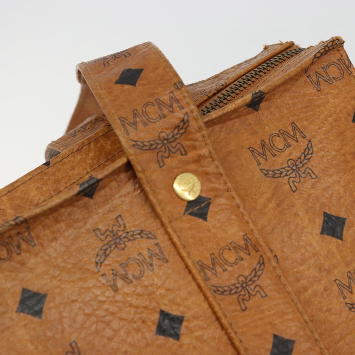 MCM Vicetos Logogram Tote Bag PVC Leather Brown Gold Auth BA12397A