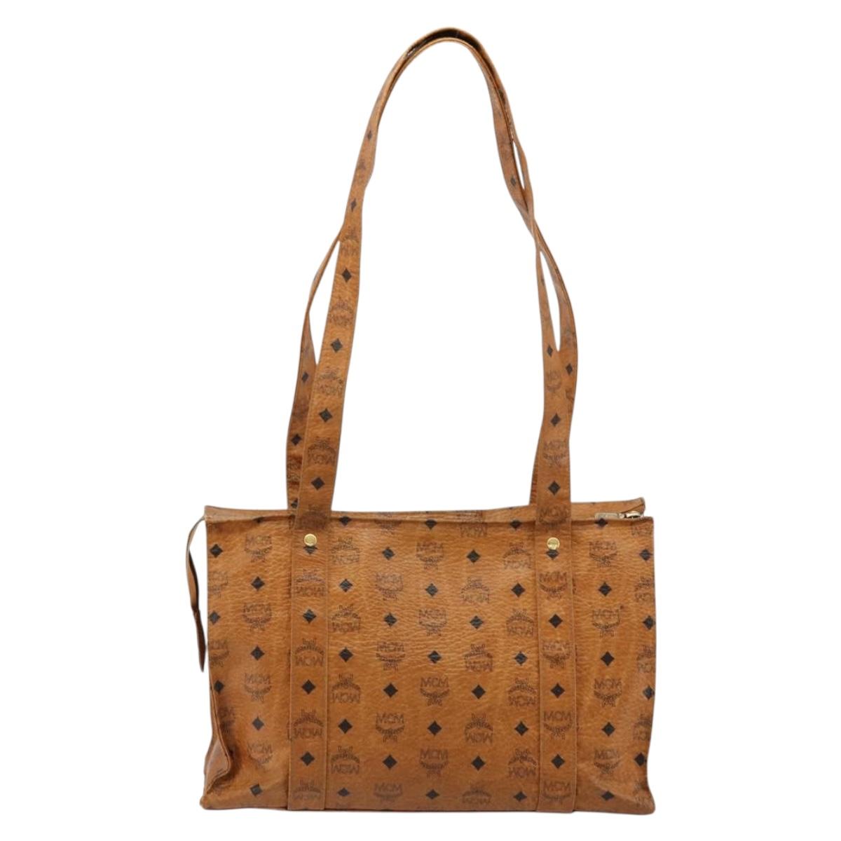 MCM Vicetos Logogram Tote Bag PVC Leather Brown Gold Auth BA12397A