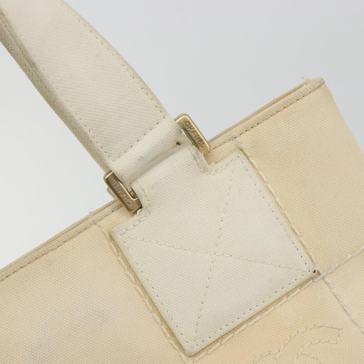 CHANEL Choco Bar Wild Stitch Hand Bag Canvas Beige Gold CC Auth BA12400A