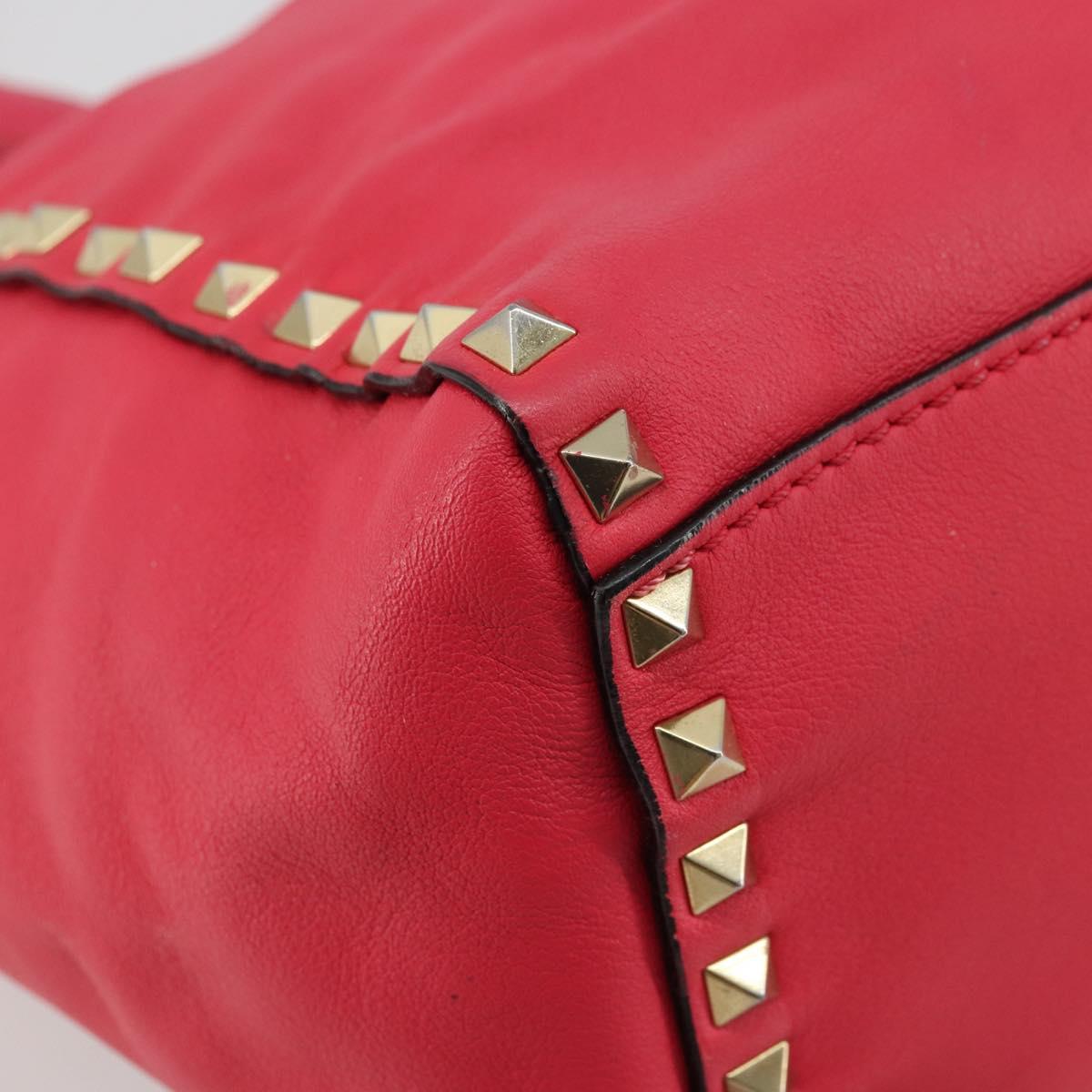 VALENTINO Tote Bag Leather 2way Red Gold Auth BA12401