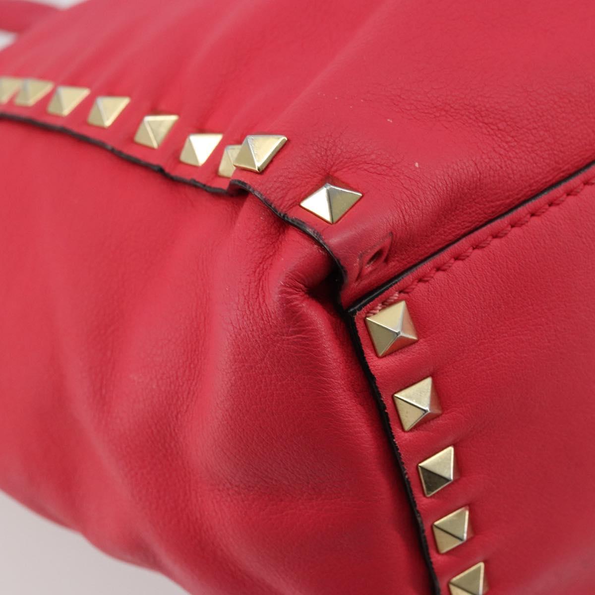 VALENTINO Tote Bag Leather 2way Red Gold Auth BA12401