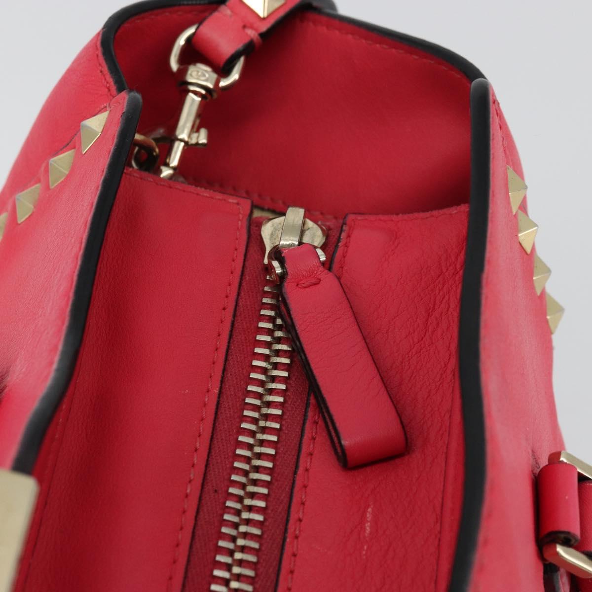 VALENTINO Tote Bag Leather 2way Red Gold Auth BA12401