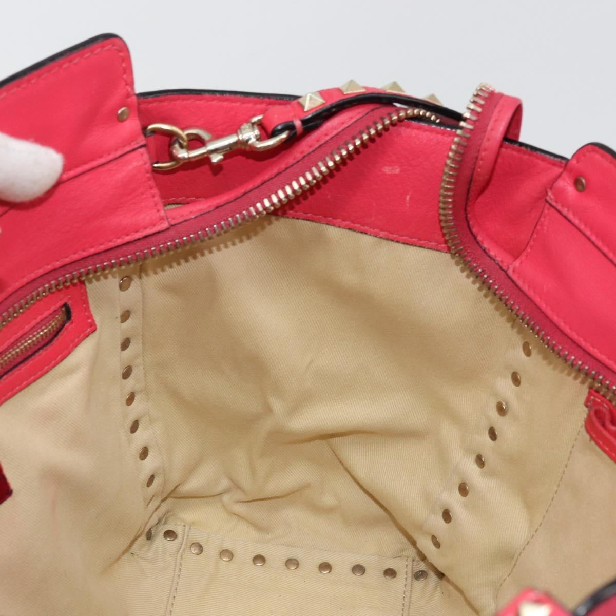 VALENTINO Tote Bag Leather 2way Red Gold Auth BA12401