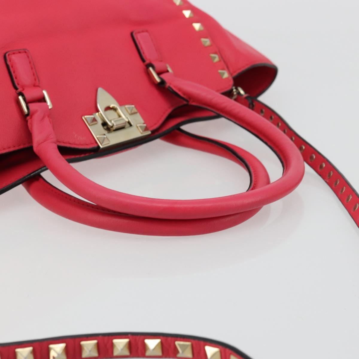VALENTINO Tote Bag Leather 2way Red Gold Auth BA12401