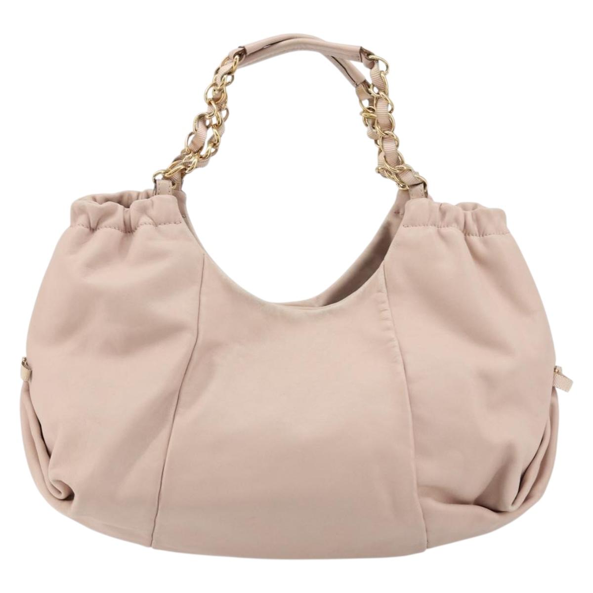 Salvatore Ferragamo Vala Chain Hand Bag Leather Pink Gold Auth BA12403A
