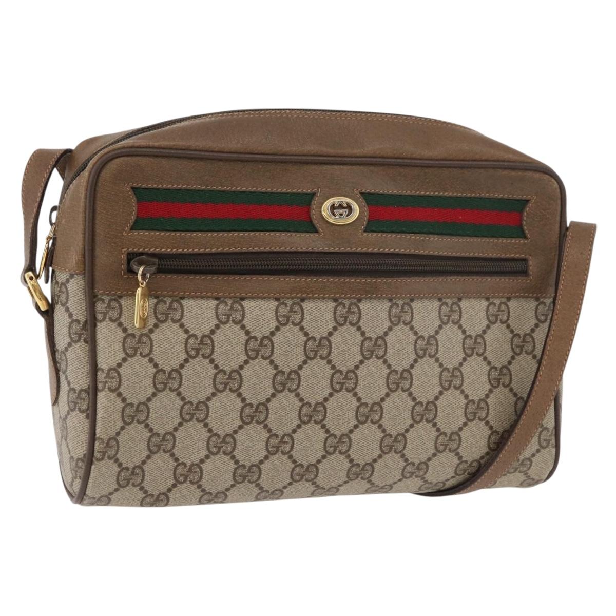 GUCCI GG Supreme Web Sherry Line Bag PVC Beige Gold 119 02 088 Auth BA12405