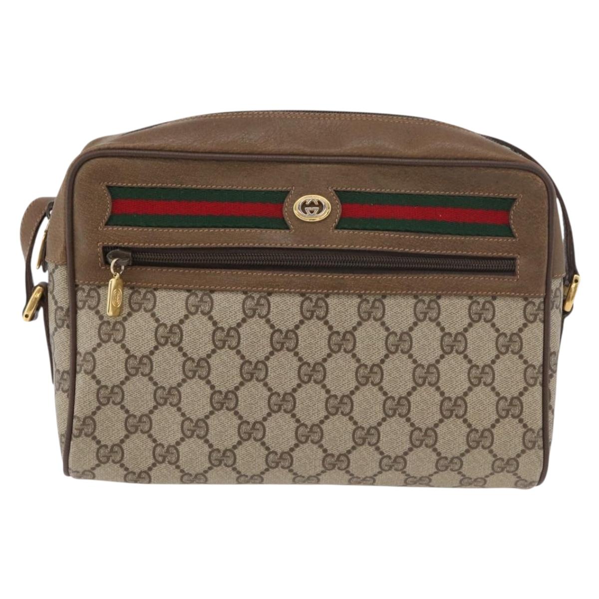 GUCCI GG Supreme Web Sherry Line Bag PVC Beige Gold 119 02 088 Auth BA12405
