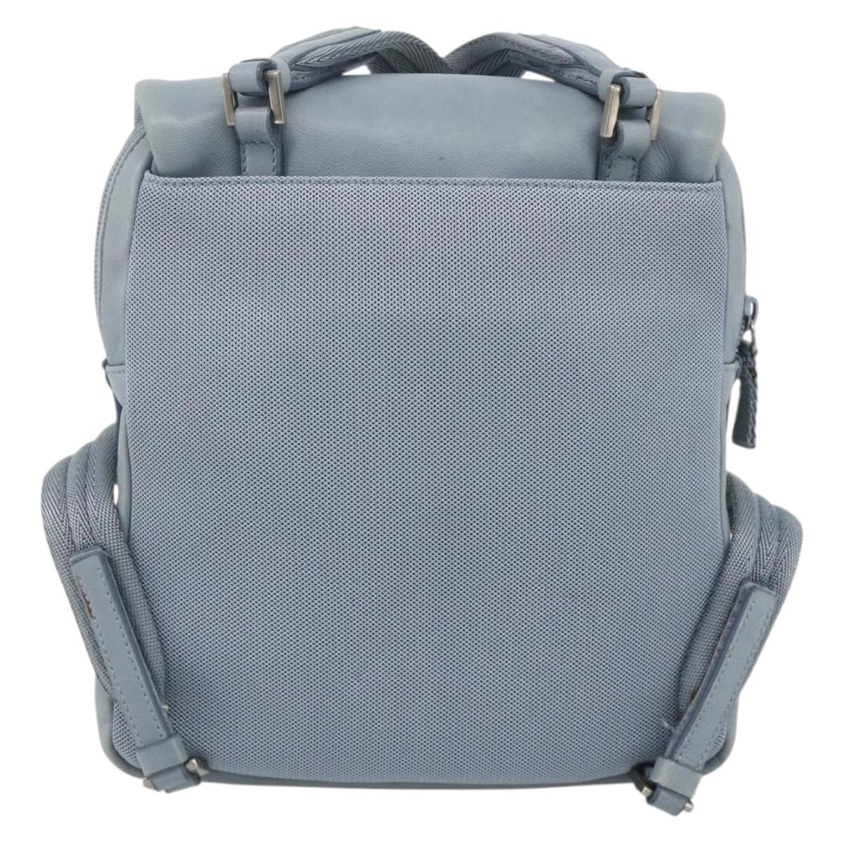 PRADA Backpack Leather Light Blue Silver Auth BA12406A