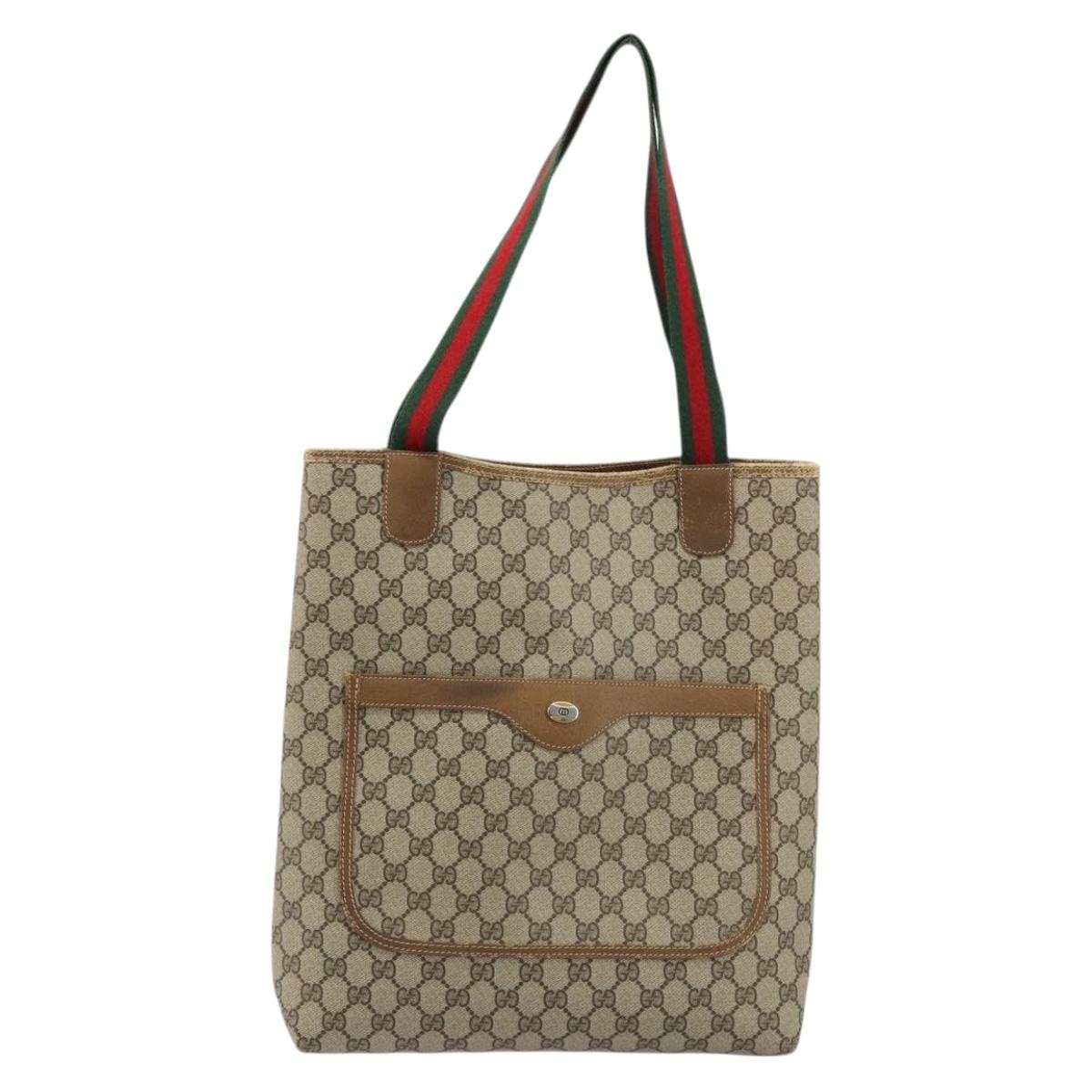 GUCCI GG Supreme Web Sherry Line Tote Bag PVC Beige Red 39 02 003 Auth BA12408