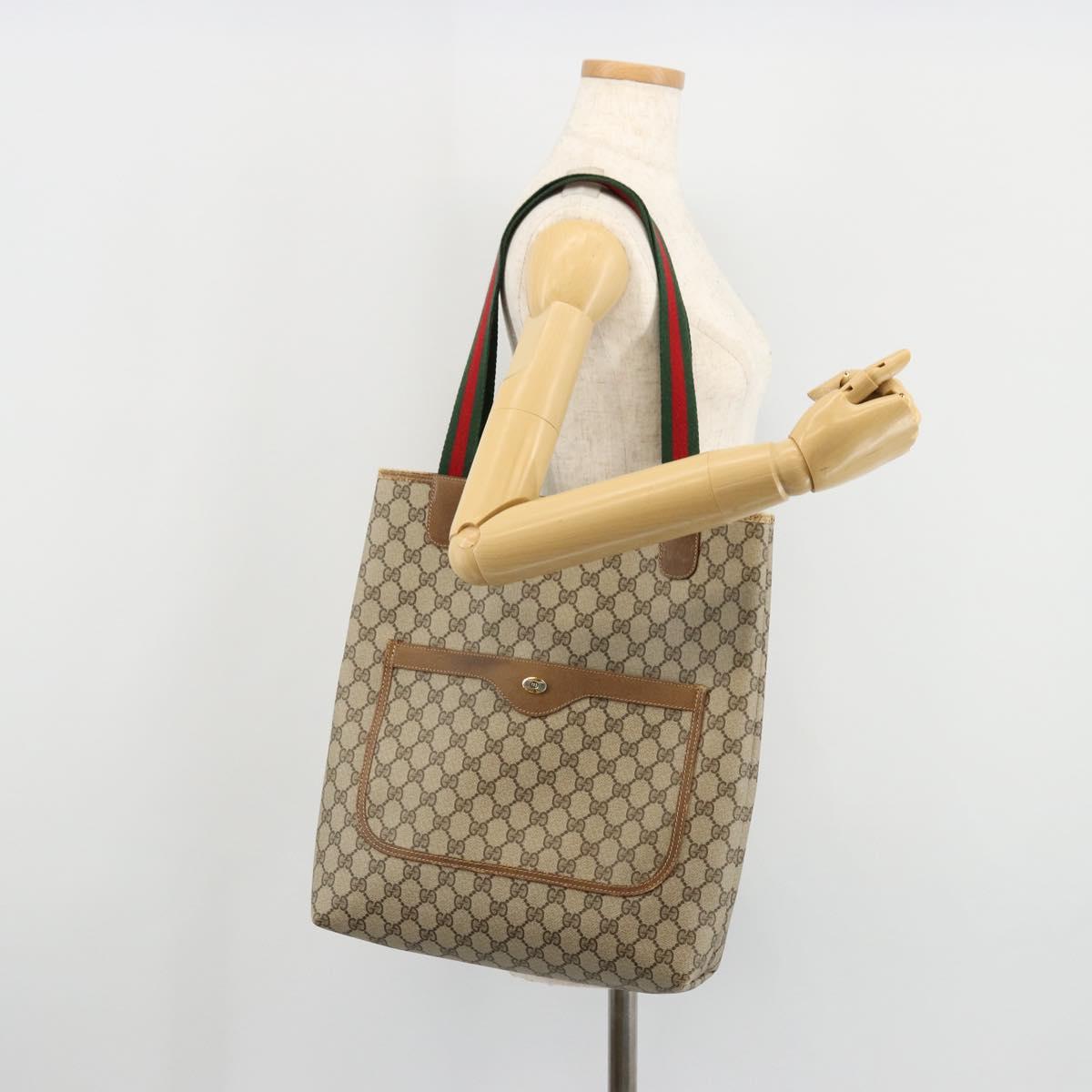 GUCCI GG Supreme Web Sherry Line Tote Bag PVC Beige Red 39 02 003 Auth BA12408