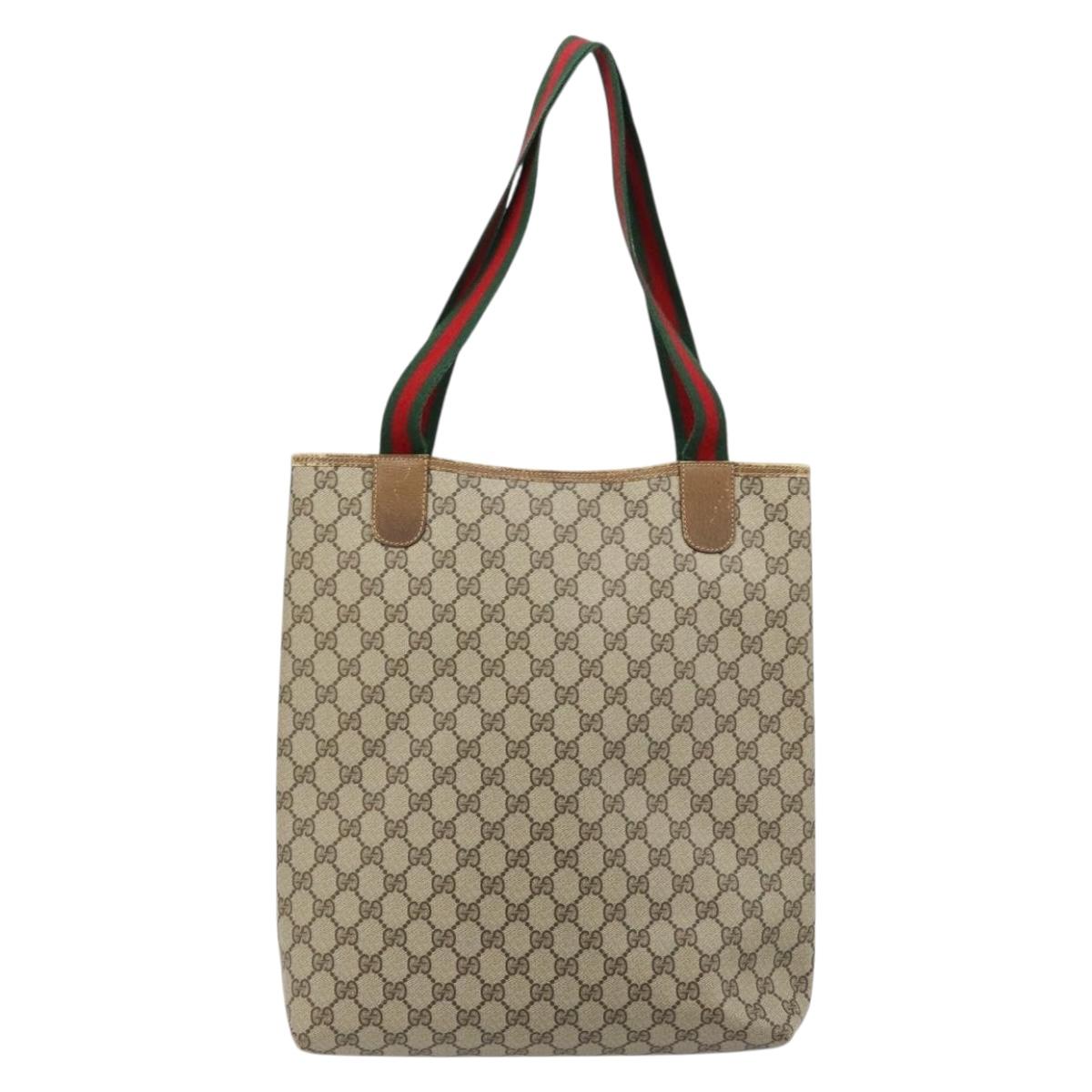 GUCCI GG Supreme Web Sherry Line Tote Bag PVC Beige Red 39 02 003 Auth BA12408