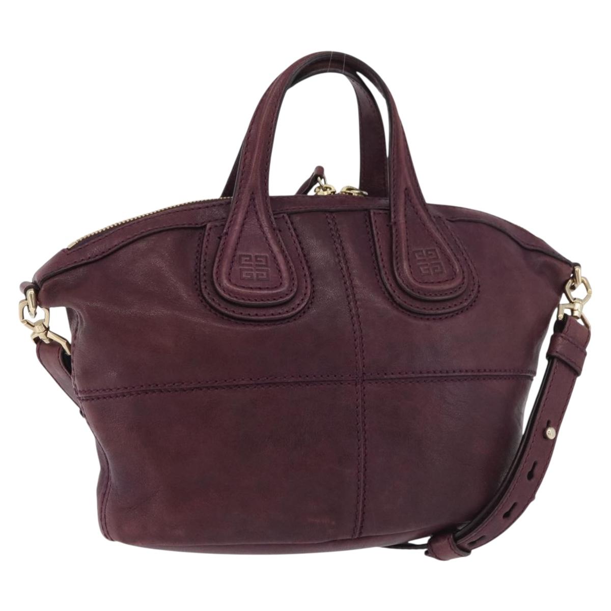 GIVENCHY Nightingale Hand Bag Leather 2way Purple Gold Auth BA12411A