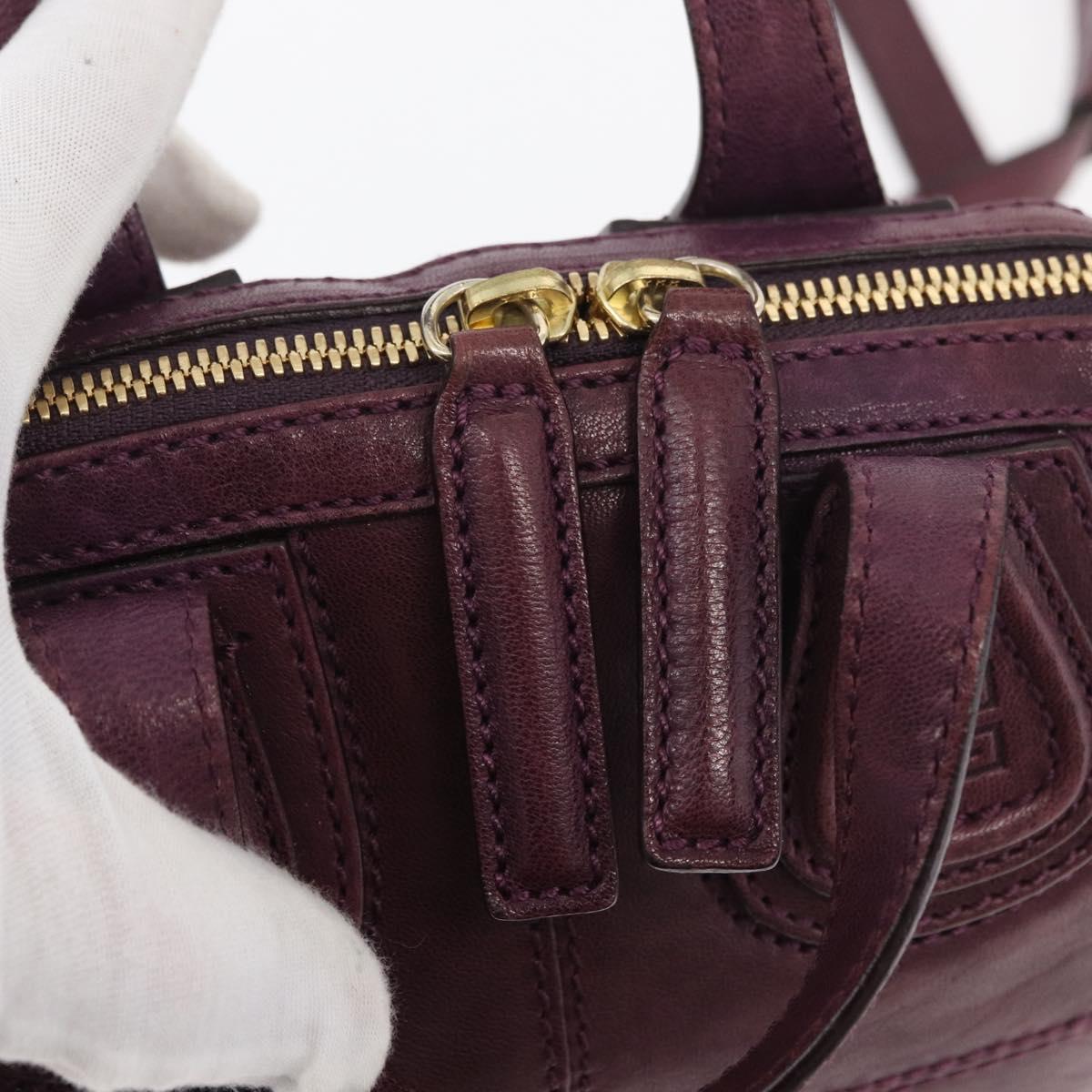 GIVENCHY Nightingale Hand Bag Leather 2way Purple Gold Auth BA12411A