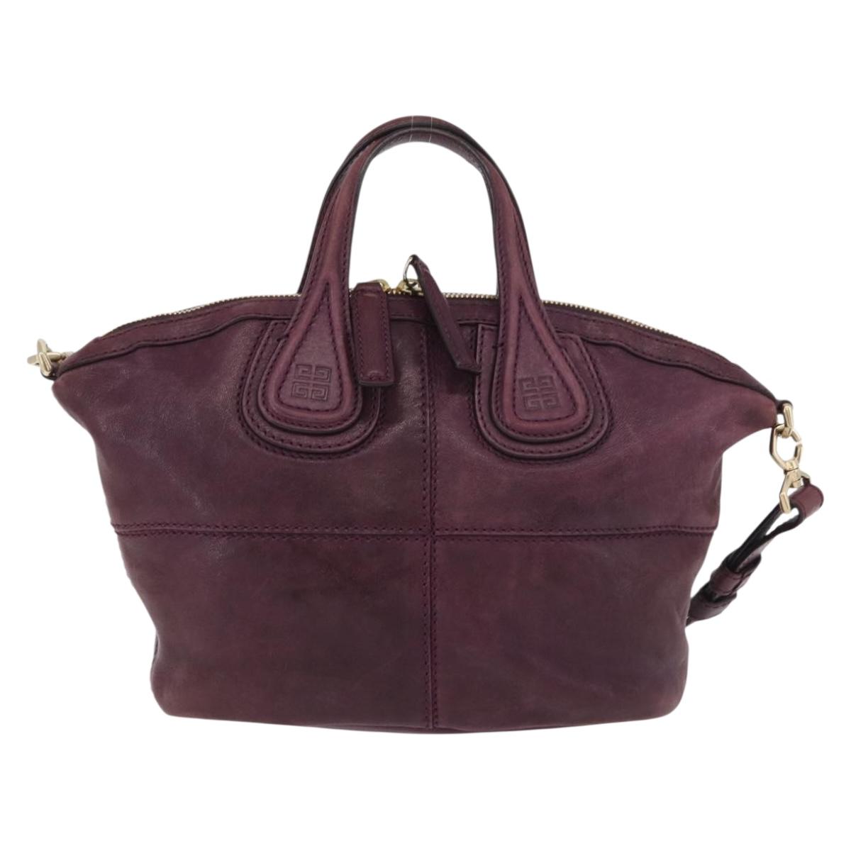 GIVENCHY Nightingale Hand Bag Leather 2way Purple Gold Auth BA12411A