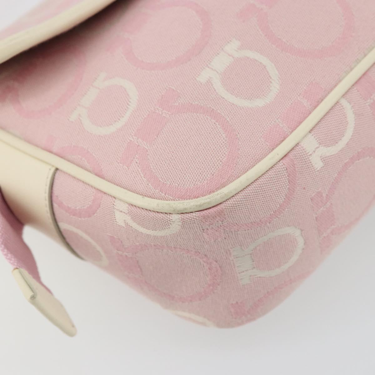 Salvatore Ferragamo Gancini Shoulder Bag Canvas Pink Gold Auth BA12412