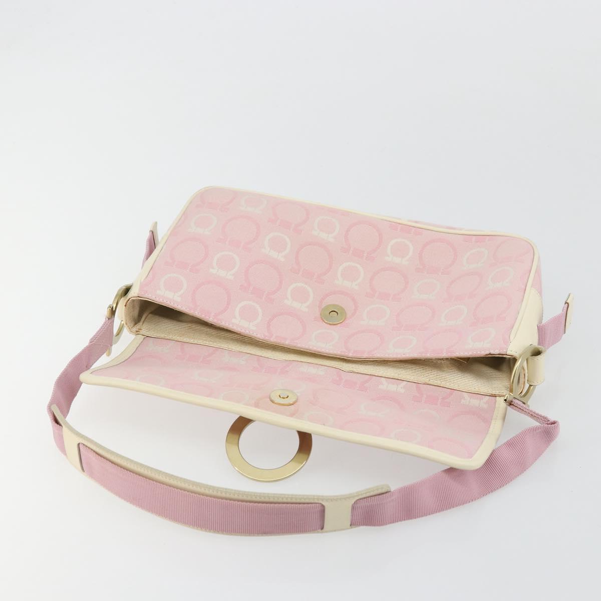 Salvatore Ferragamo Gancini Shoulder Bag Canvas Pink Gold Auth BA12412