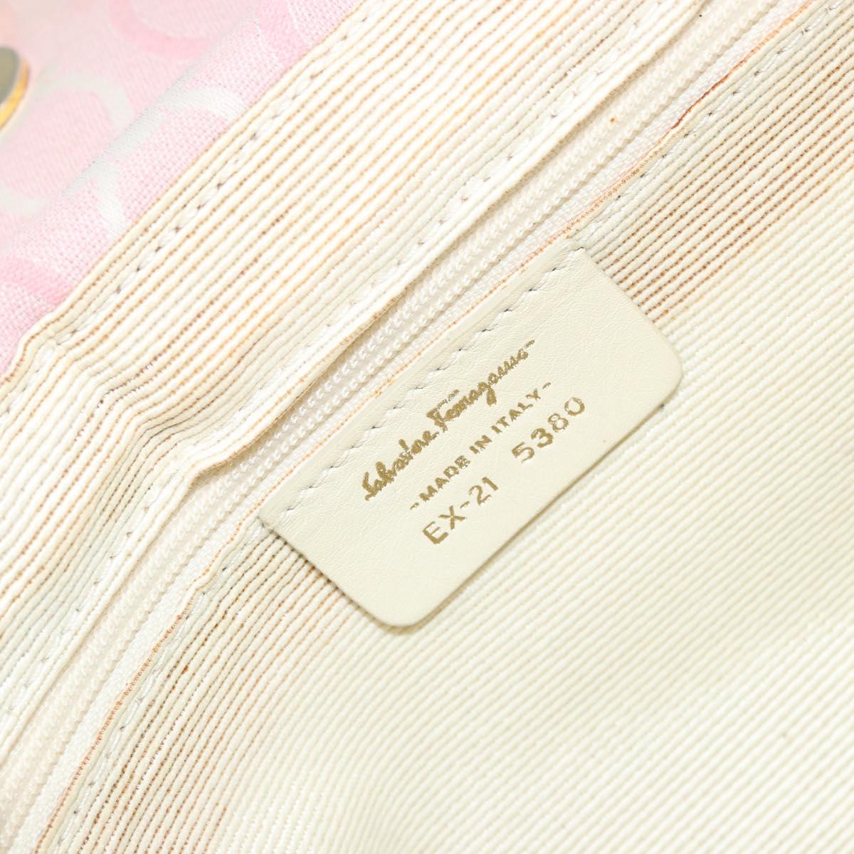 Salvatore Ferragamo Gancini Shoulder Bag Canvas Pink Gold Auth BA12412